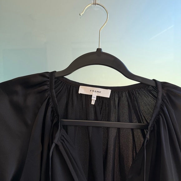 Frame Black Satin Long Sleeve V Neck Blouse - Picture 3 of 4